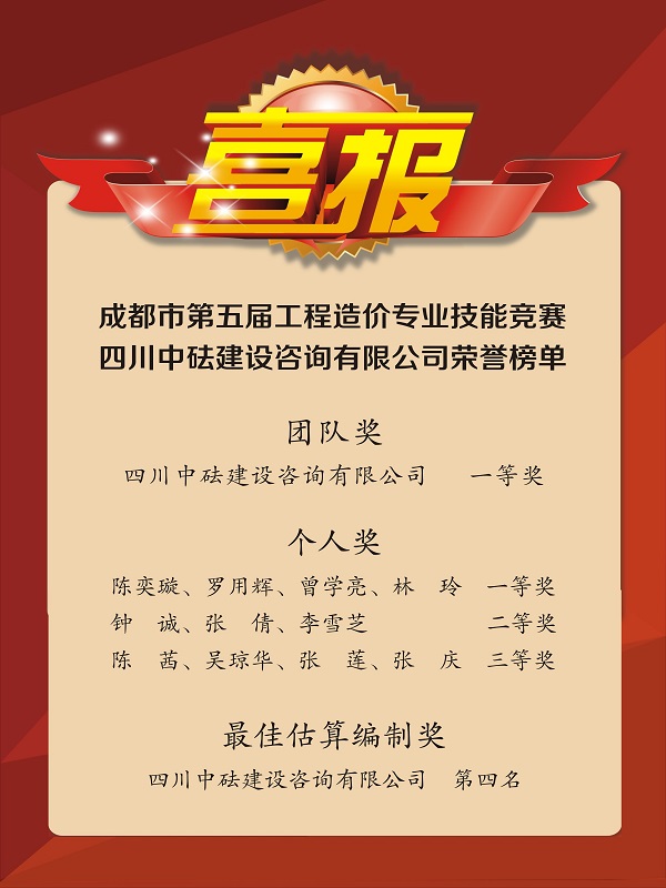 再傳捷報(bào)！戮力同心，我司斬獲成都市第五屆工程造價(jià)專業(yè)技能競賽多項(xiàng)榮譽(yù)